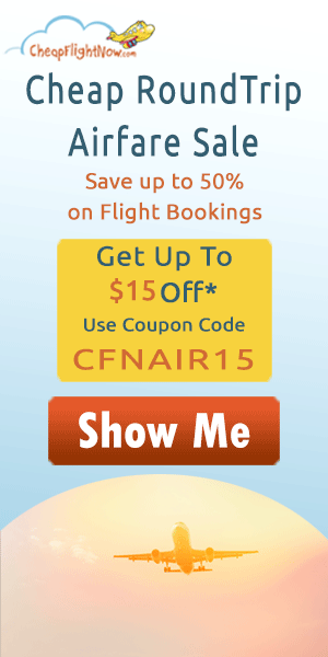 CheapFlightNow's Exclusive Roundtrip Flights Sale. Book now and get up to $15 Off* with coupon code CFNAIR15.