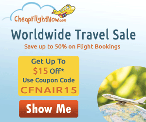 Get up to $15 Off* on worldwide flights use the Coupon Code CFNAIR15. Book Now!